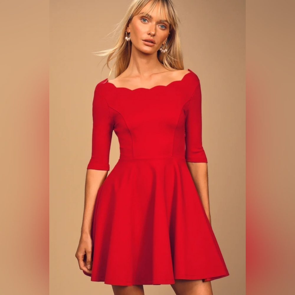 Lulus Tip the Scallops Red Scalloped Skater Dress